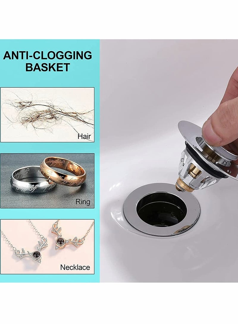 Drain Stopper, Wash Basin Bounce Drain Filter, Pop Up Drain Stopper for Bathroom Sink, Core Push Type Sink Stopper, Sink Drain Plug with Anti-Clogging Strainer - Image 3